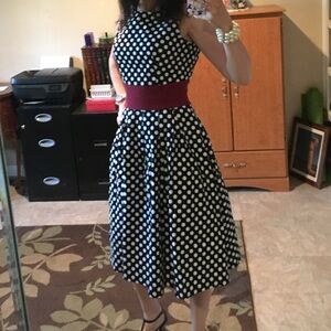 Size Small Miusol dark navy and White Polka Dot Dress with Red Band